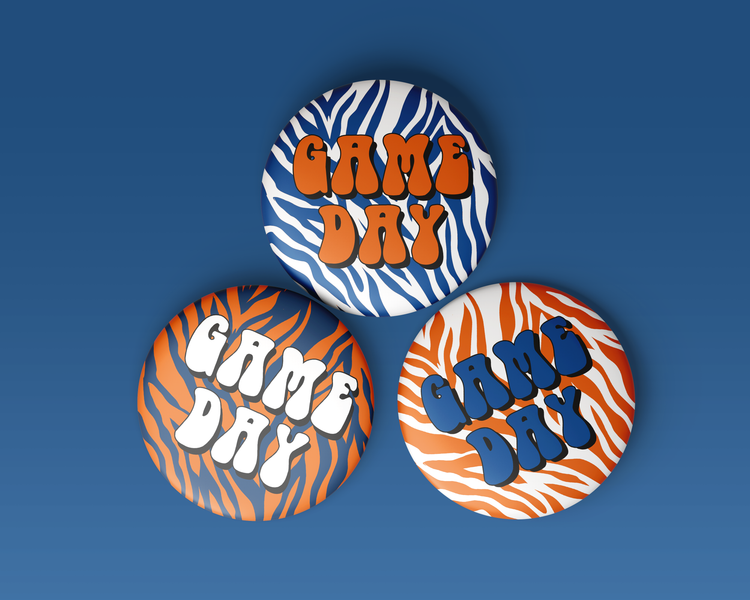 Zebra Game Day Button - Navy & Orange