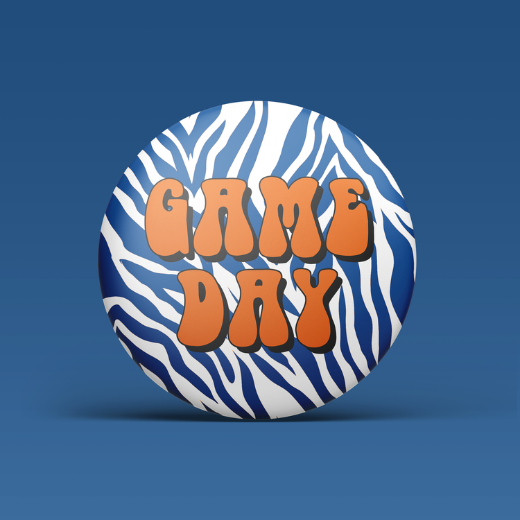 Zebra Game Day Button - Navy & Orange
