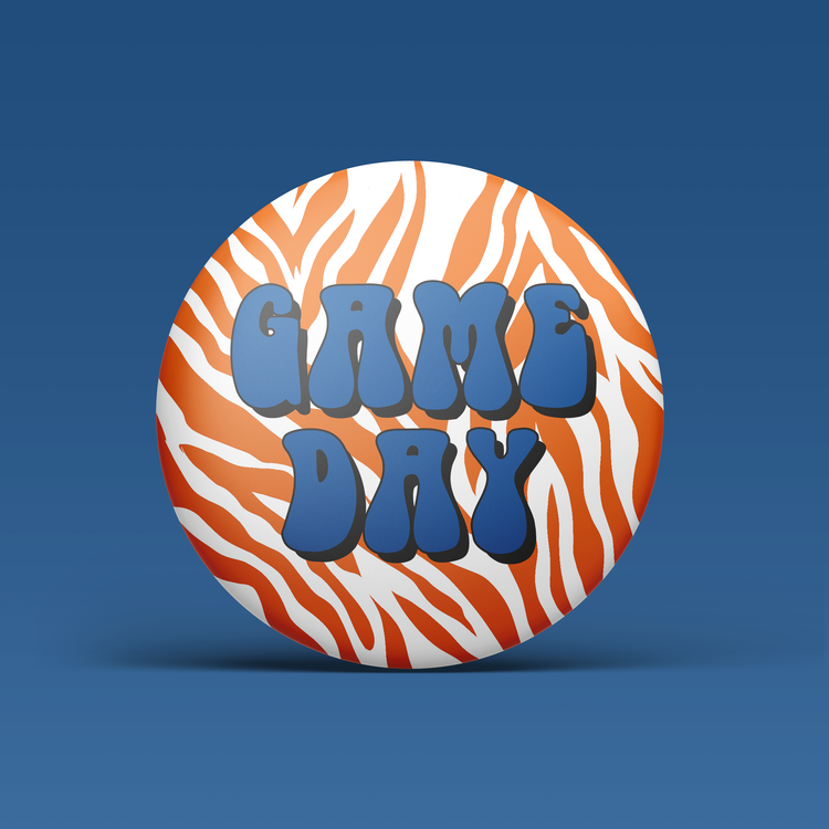 Zebra Game Day Button - Navy & Orange