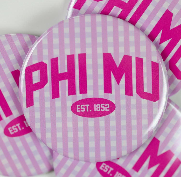 Phi Mu Gingham Button