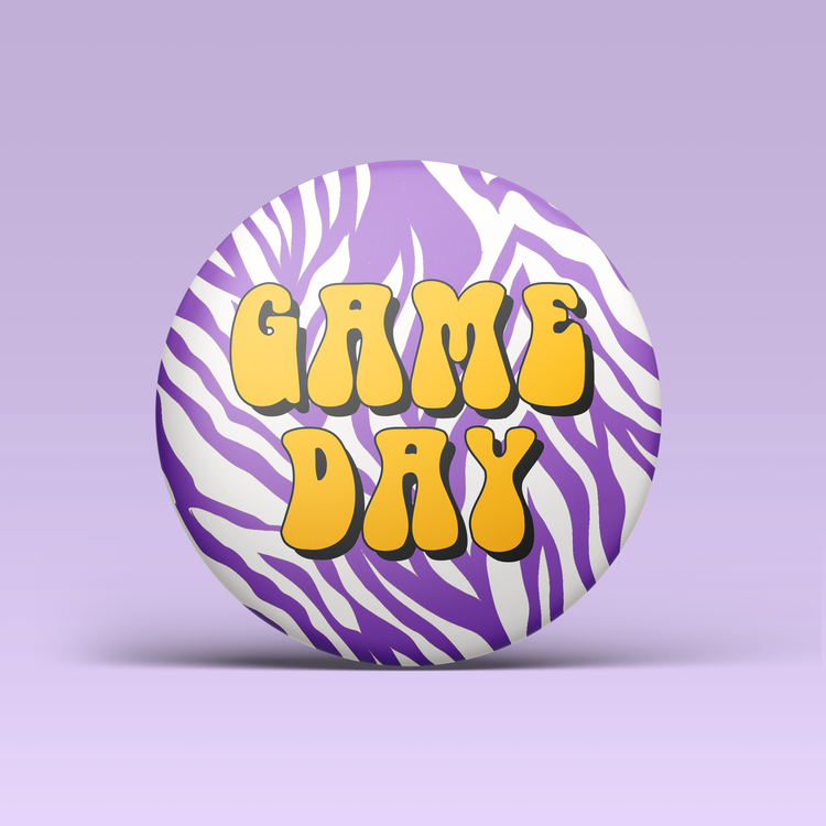 Zebra Game Day Buttons - Purple & Gold