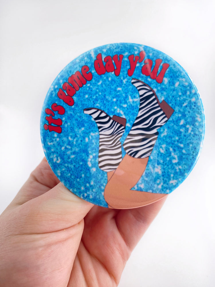 It's Game Day Y'all Button - Blue & Red