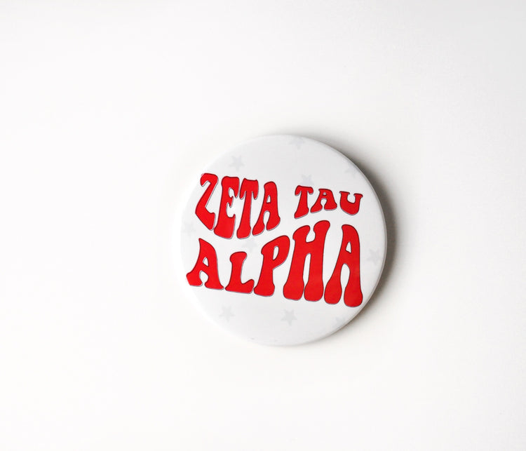 Zeta Tau Alpha Groovy Star Button - White