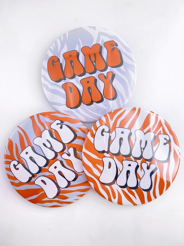 Zebra Game Day Button - Burnt Orange