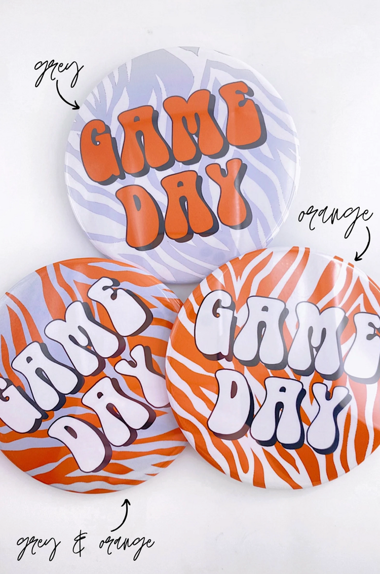 Zebra Game Day Button - Burnt Orange