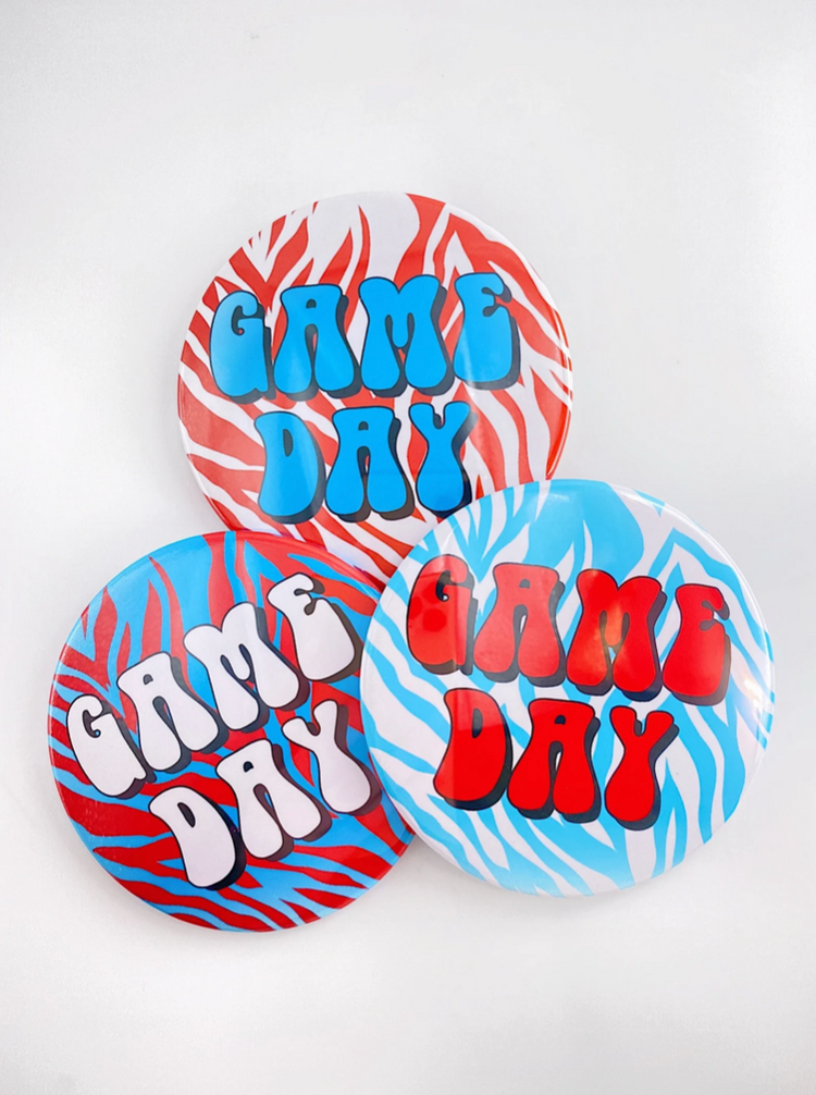 Zebra Game Day Button - Blue & Red