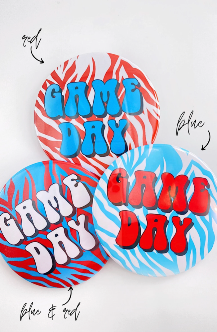 Zebra Game Day Button - Blue & Red