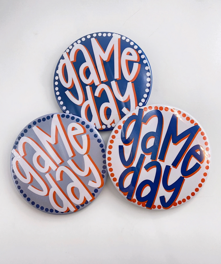 Polka Dots Button - Navy & Orange