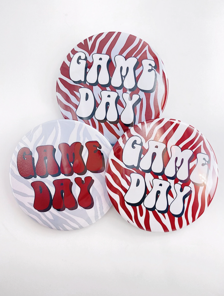 Zebra Game Day Button - Maroon