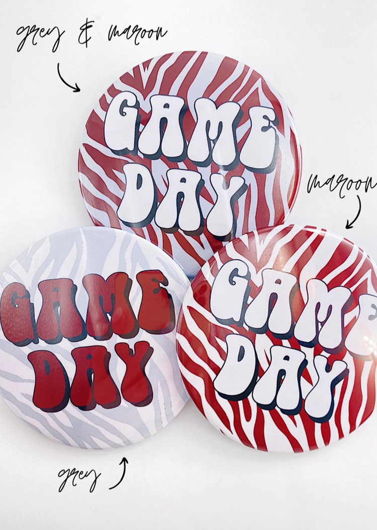 Zebra Game Day Button - Maroon