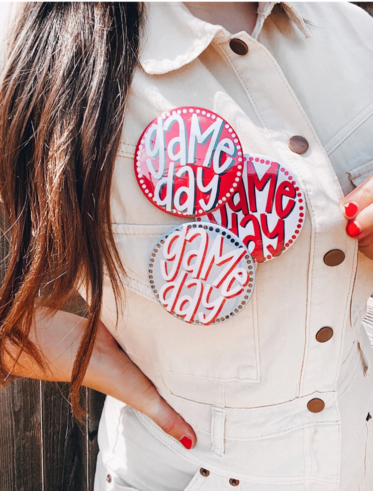 Polka Dot Game Day Button - Red