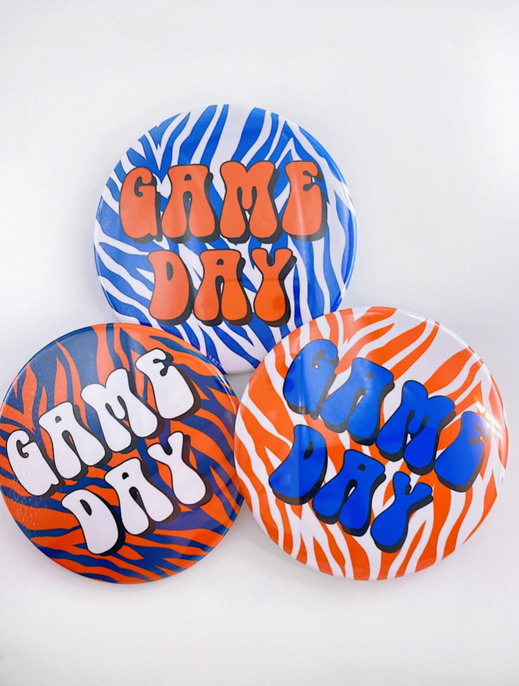 Zebra Game Day Button - Navy & Orange