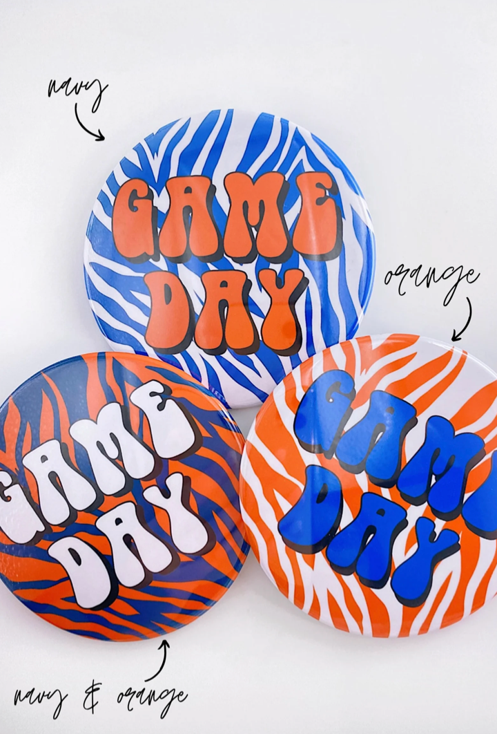 Zebra Game Day Button - Navy & Orange