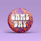 Zebra Game Day Button - Purple & Orange