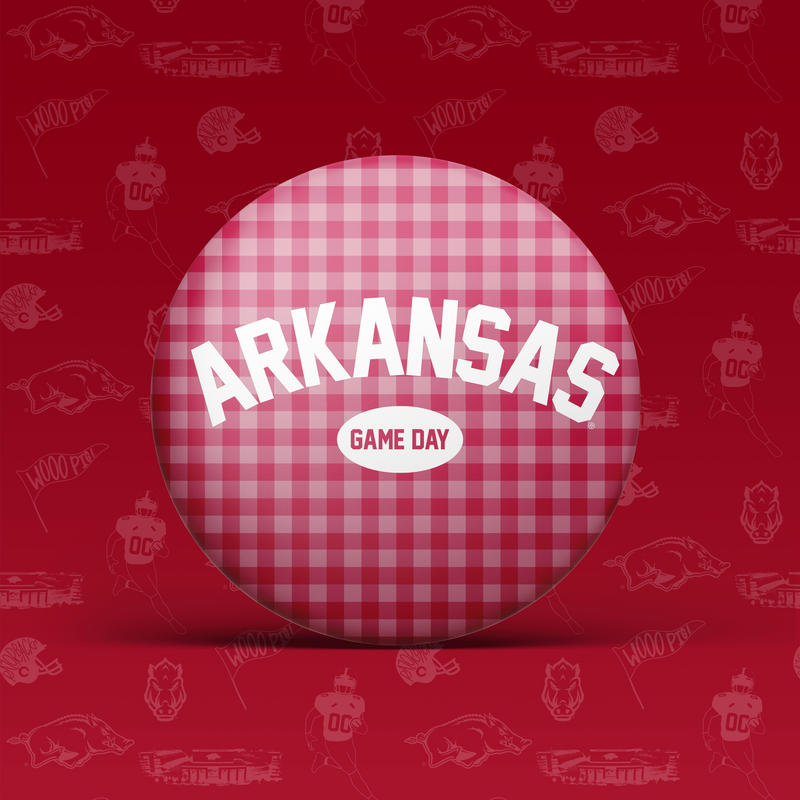 Arkansas Game Day Gingham Button