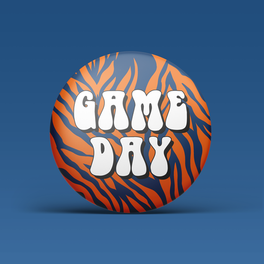 Zebra Game Day Button - Navy & Orange