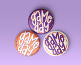 Polka Game Day Button - Purple & Orange