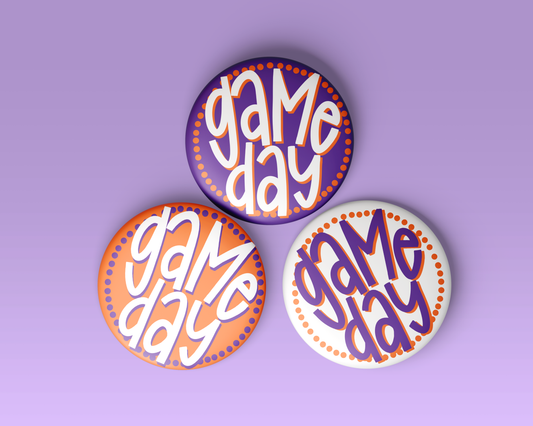 Polka Game Day Button - Purple & Orange
