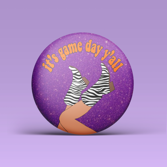 It's Game Day Y'all Button - Purple & Orange
