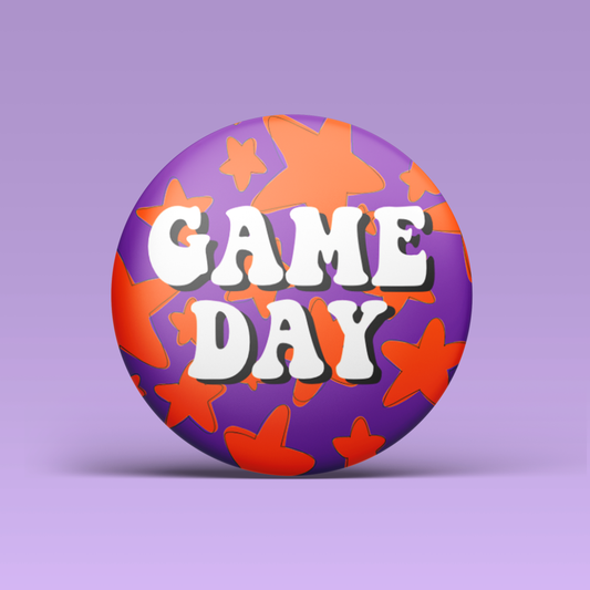 Game Day Stars Button - Purple & Orange