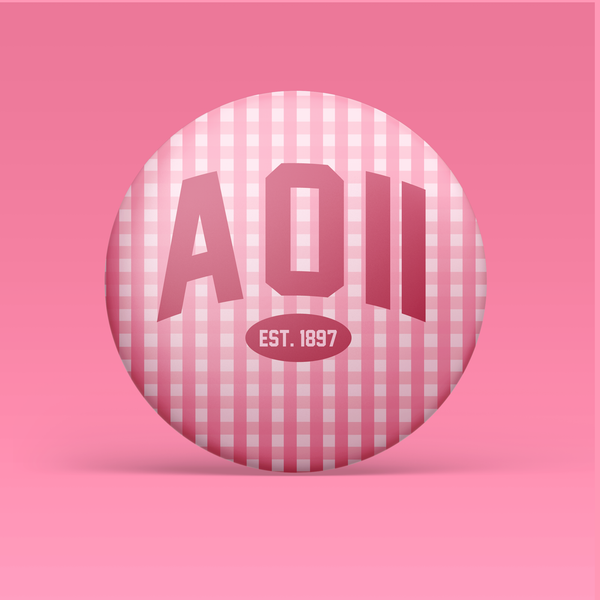 Alpha Omicron Pi Gingham Pinback Button