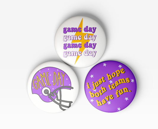 purple&gold Game Day Buttons