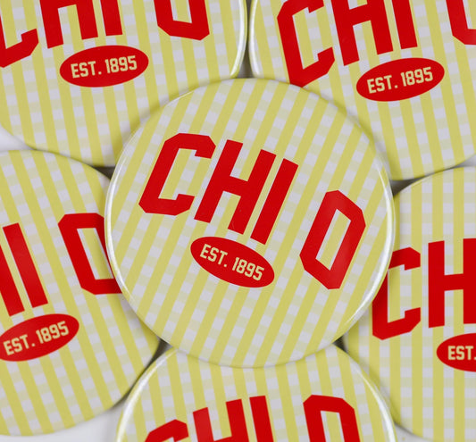 Chi Omega Gingham Button