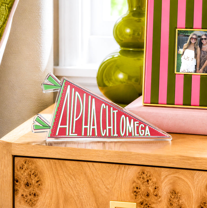 Alpha Chi Omega Acrylic Pennant Flag Shelfie
