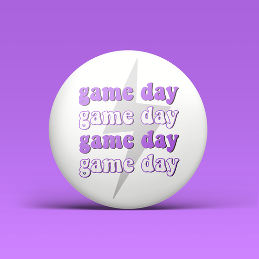 Game Day Lightning Bolt Button - Purple