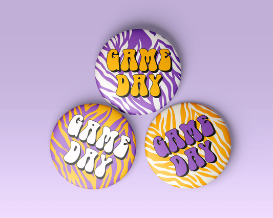 Zebra Game Day Buttons - Purple & Gold