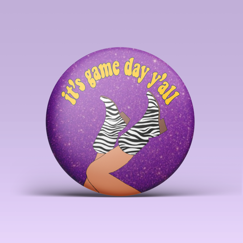 It's Game Day Y'all Button - Purple & Gold