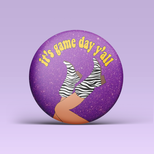 It's Game Day Y'all Button - Purple & Gold