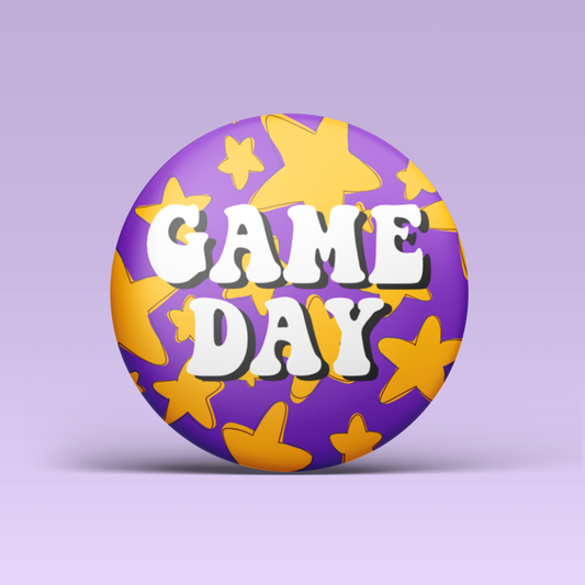Game Day Stars Button - Purple & Gold