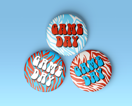 Zebra Game Day Button - Blue & Red