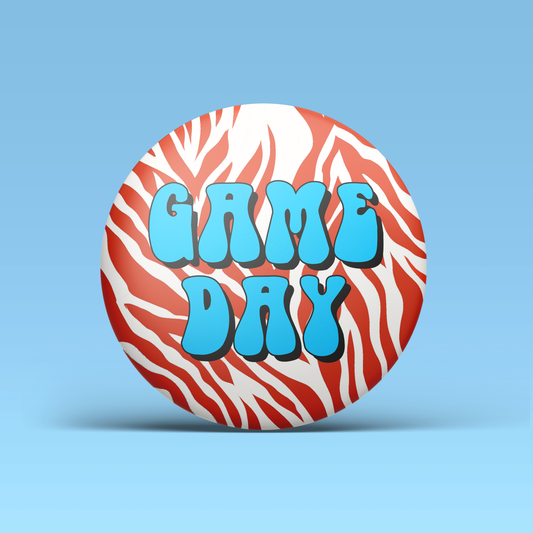 Zebra Game Day Button - Blue & Red