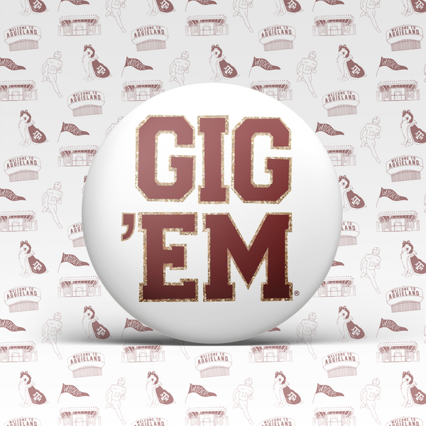 Gig 'Em Patch Letter Button