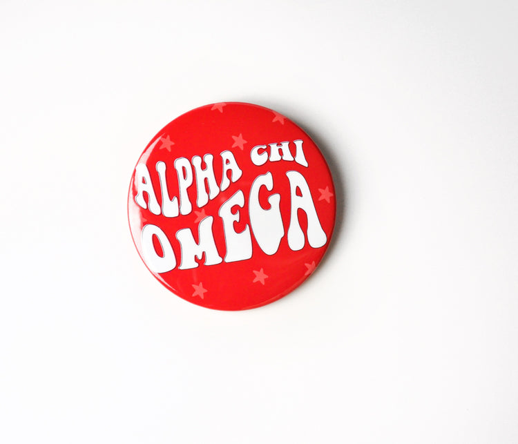 Alpha Chi Omega Groovy Star Button - Red