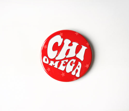 Chi Omega Groovy Star Button - Red