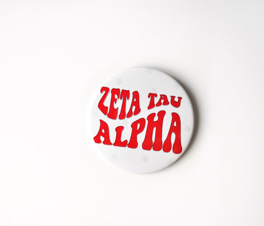 Zeta Tau Alpha Groovy Star Button - White